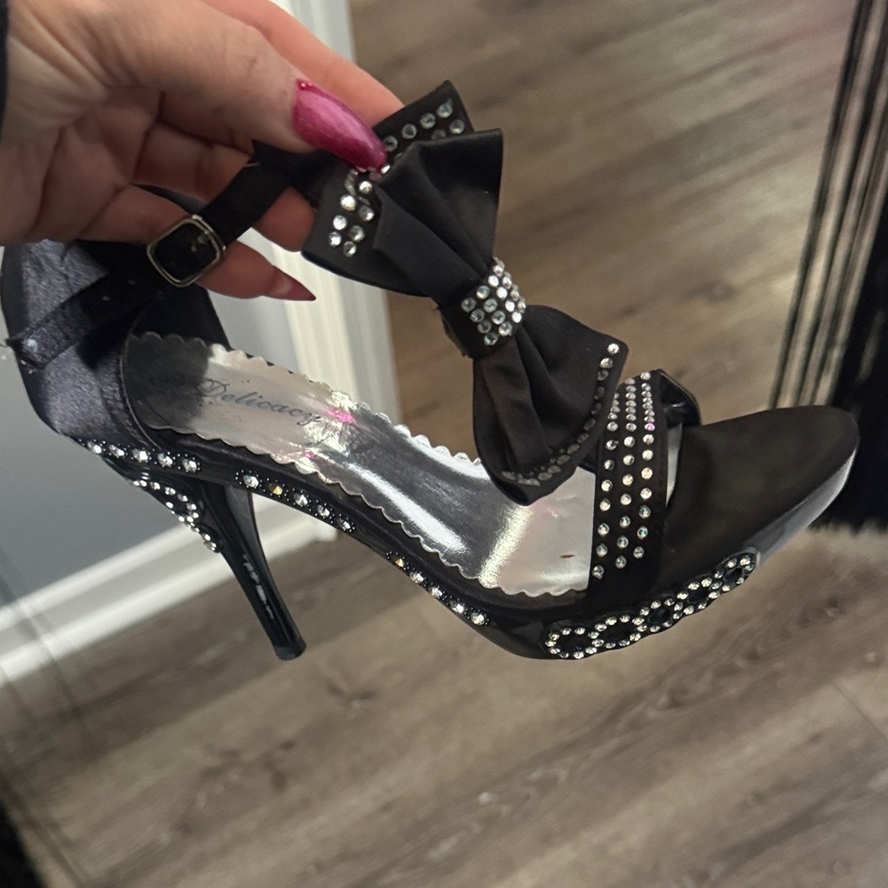 Delicacy Black Bow Rhinestone Strap Heels. Worn one time!!